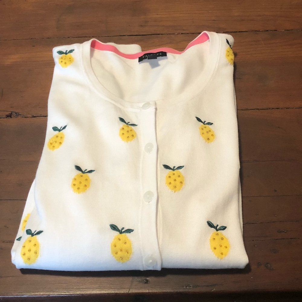 Talbots White Cardigan - Embroidered Pineapples